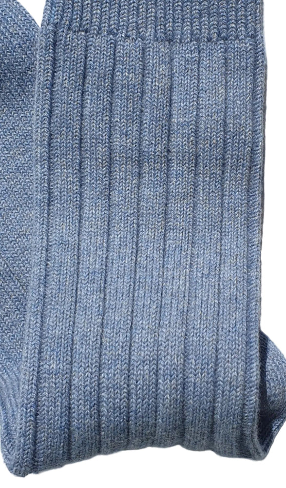Close up of blue cotton and cashmere sock