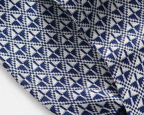 Close-up of Diamond Jacquard Blue And Black Socks.